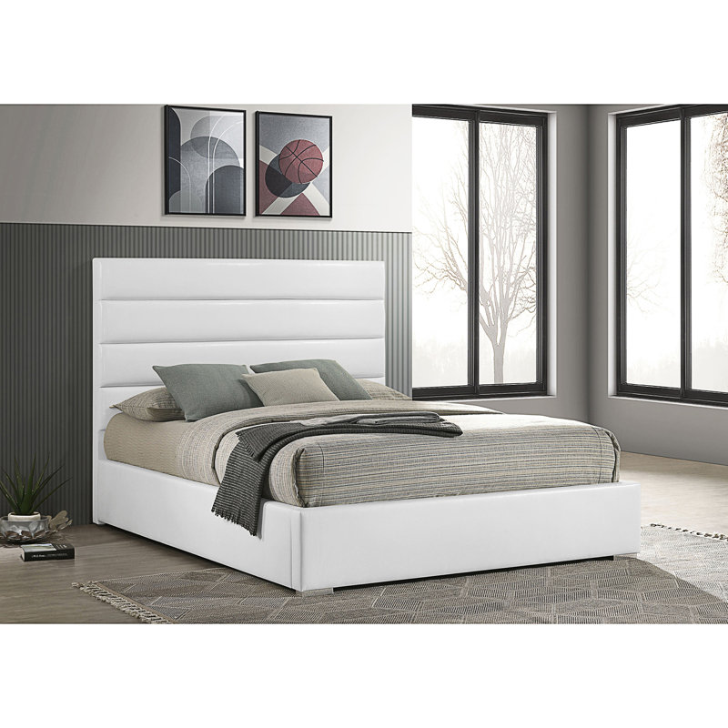 Lit plateforme tapissier blanc Dulcey, Grand lit