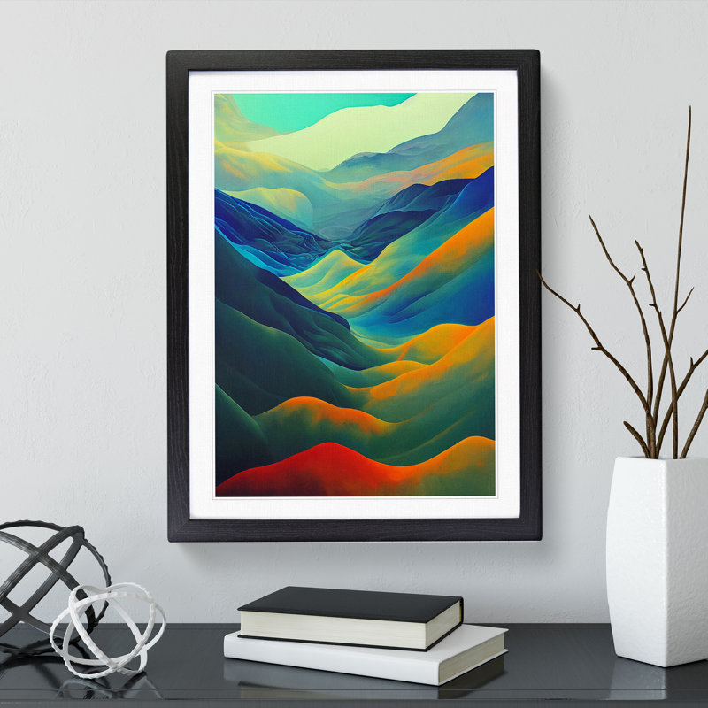 Colourful Landscape Mountain No.3 - Single Picture Frame Painting, 34cm H x 25cm W x 2cm D, Black