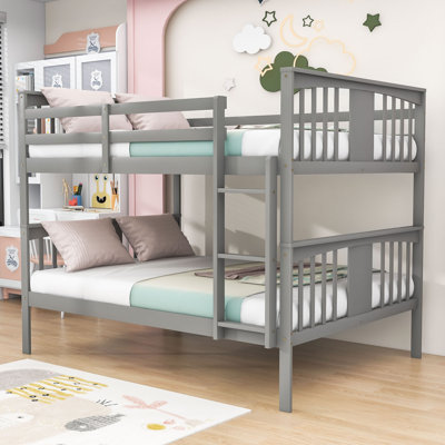 Full Over Full Wood Bunk Bed With Ladder & Guardrails, Convertible To 2 Beds by Harriet Bee