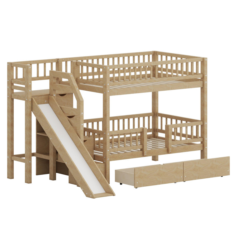 Lit superposé robuste avec escalier de rangement et tiroirs coulissants spacieux