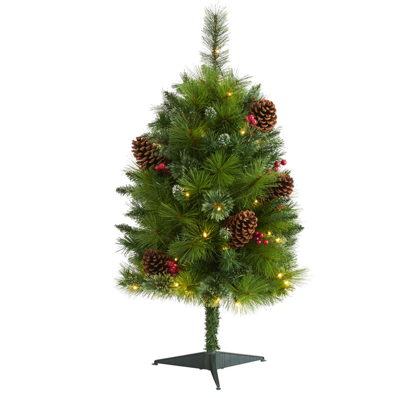 Arbre de Noël vert à plumes de pin artificielles avec DEL, H 3 pi