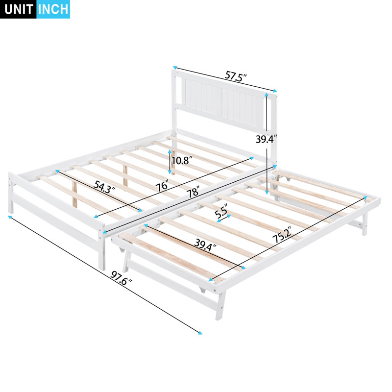 Platform Bed with Trundle, White