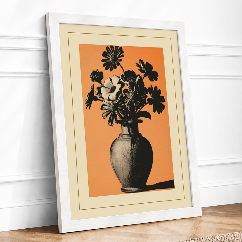 Geometric Floral Silhouette Art Deco - Framed Print, A1 - 84.1 x 59.4 cm, White