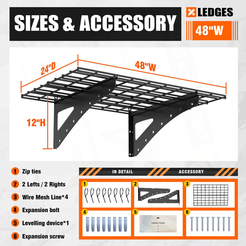 Wall Mounted Shelf For Garage, 12.05" H x 48.05" W x 24.05" D