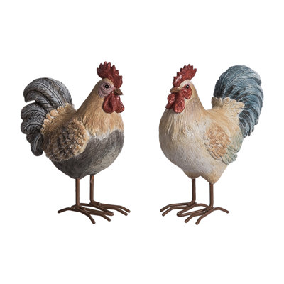 Resin Rooster Figurine, Figurines, Multicolor, Resin, Set of 2, Tabletop, Living Room, Spring, Home Decoration