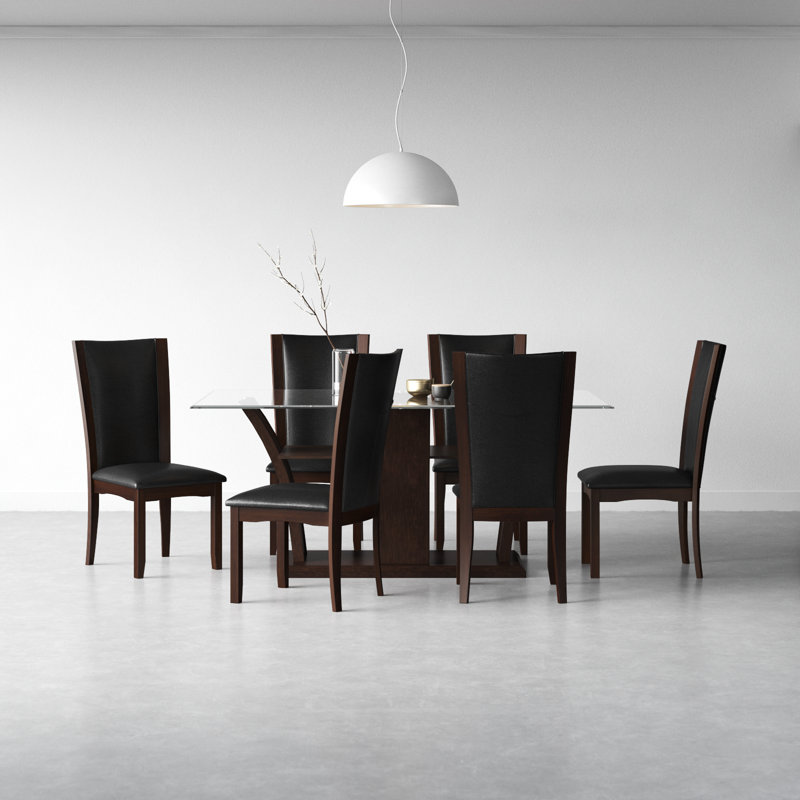 Bardia 6 - Person Glass Top Pedestal Dining Set, Brown Cherry, Brown Cherry