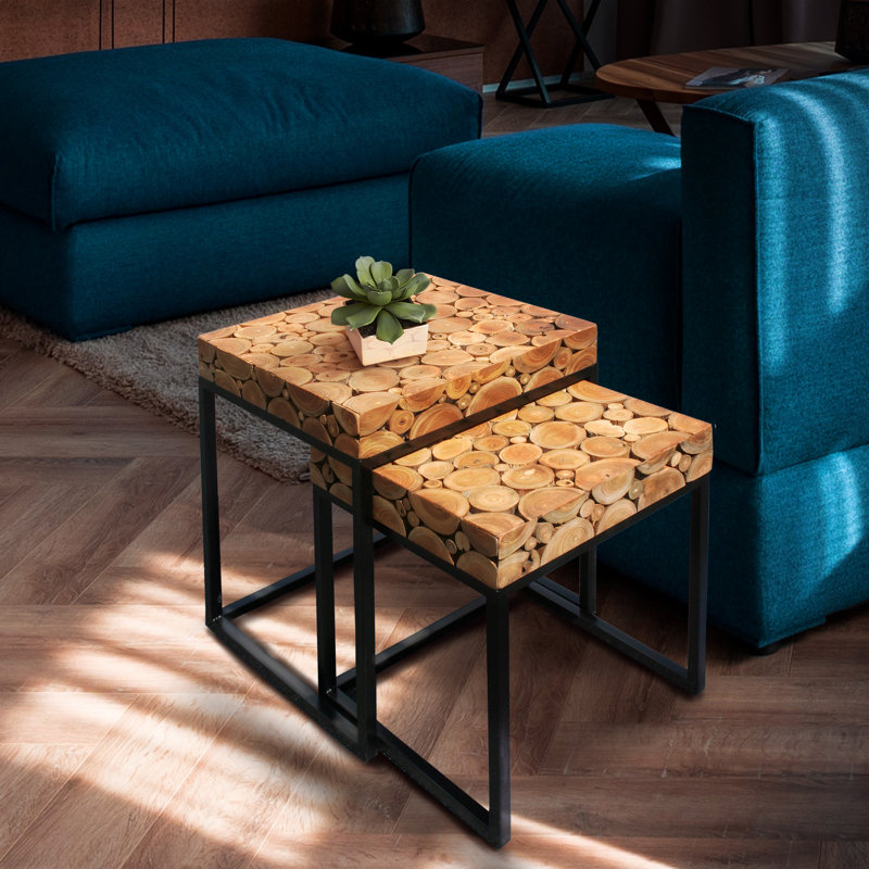 Solid Wood Top Nesting Tables End Table