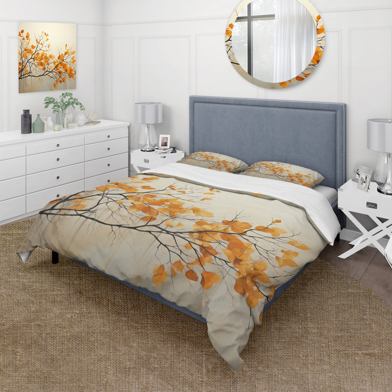 Ensemble de housse de couette Amber Autumn Leaves - Leaves, Housse de couette pour grand lit et 2 taies décor