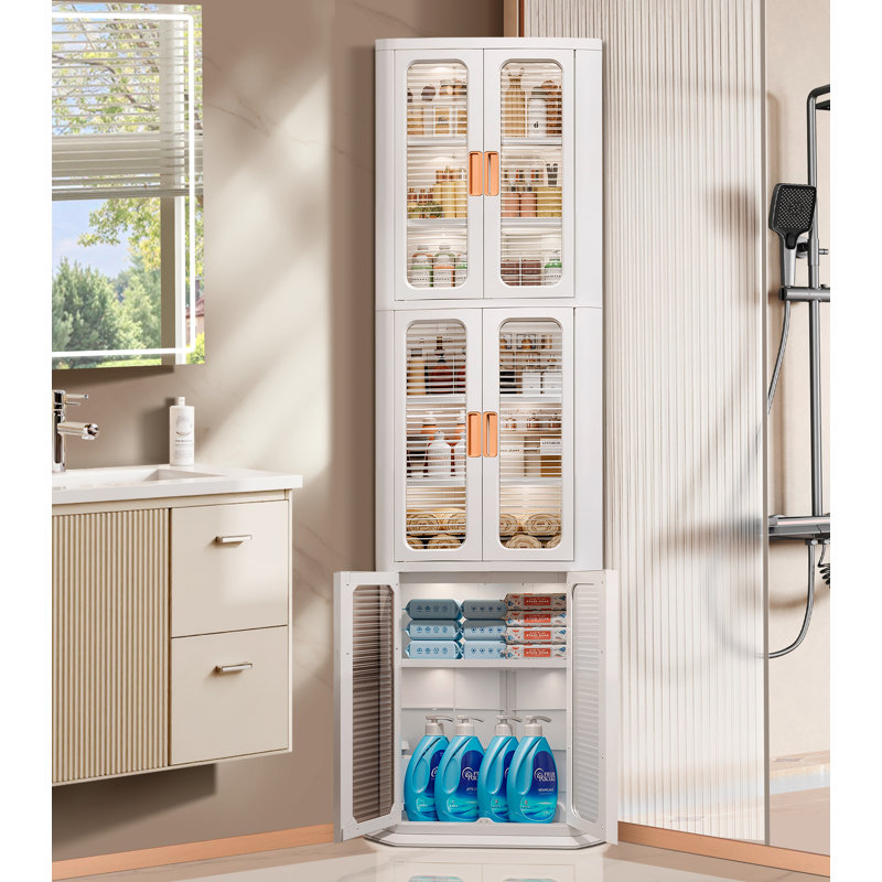 63.78" Tall Freestanding Corner Bathroom Storage Cabinet with Adjustable Shelves Narrow Cabinet Save Space, Easy Assembly
