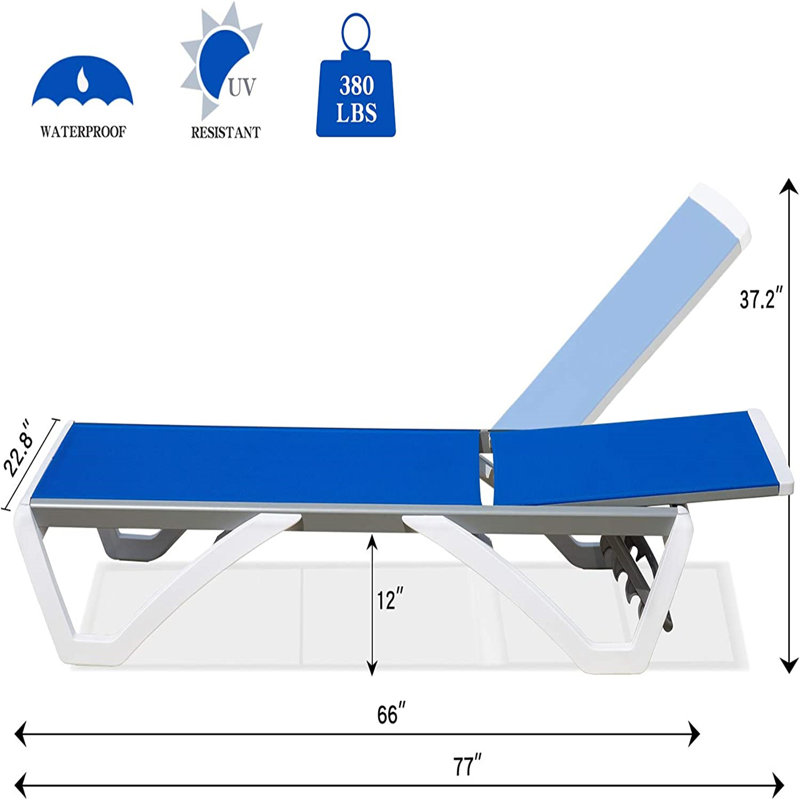 Chaise longue d'extérieur en métal Colerain avec positions réglables, Bleu