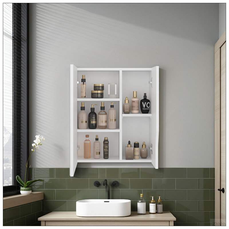 White Wall-Mounted Bathroom Cabinet With Mirror