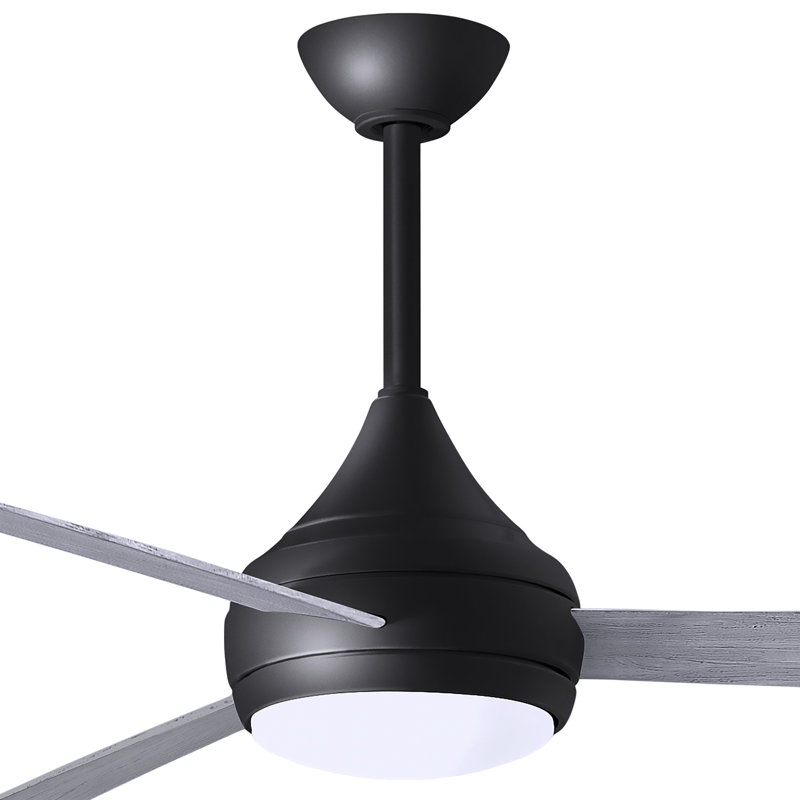 Donaire LED Outdoor Downrod Ceiling Fan, Matte Black, Barn Wood Tone