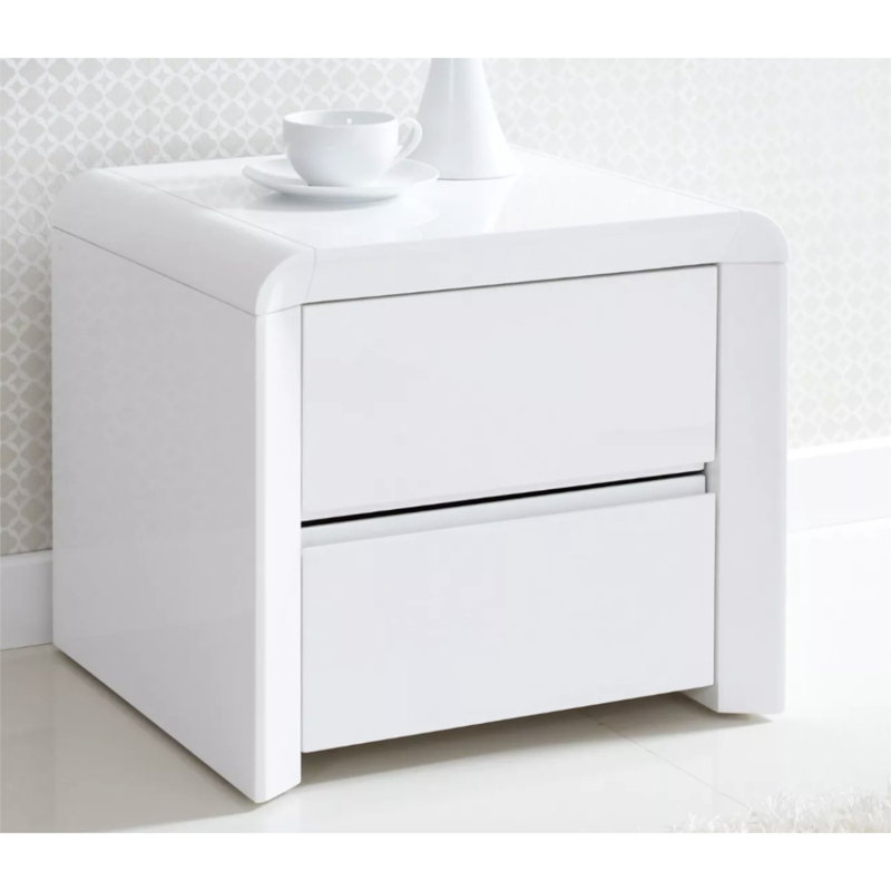 Set Of 2 Chest Of 2 Drawer High Gloss Side Table