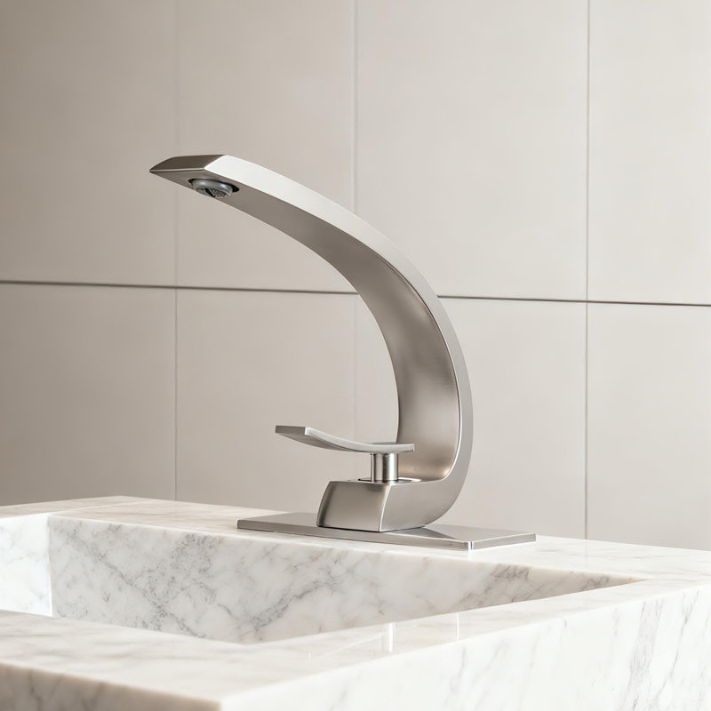 Solid Brass Single Hole Single Handle Bathroom Sink Faucet with Drain Assembly, Brushed Nickel, Drain Assembly Included