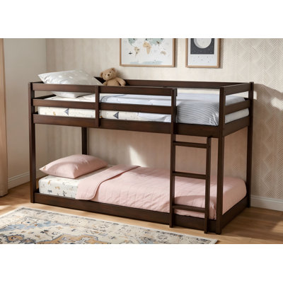 Lit superposé simple au-dessus d'un lit simple en bois d'hévéa massif avec échelle, structure de lit superposé simple pour enfants, aucun sommier nécessaire, espresso