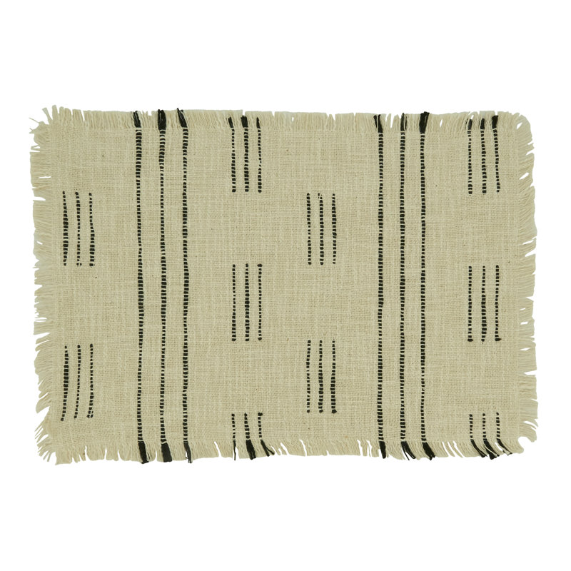 Ivory Dash Line Fabric Oblong Table Placemats, 23" x 19" Set of 4