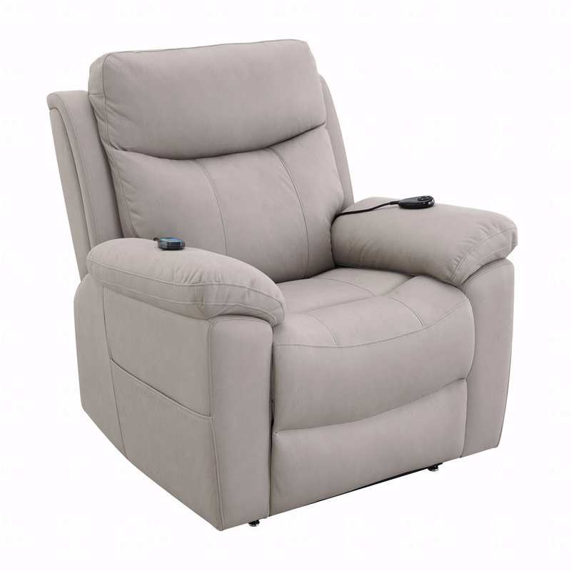 Light Gray Polished Microfiber With Power Motion Function With Recliner Function With Lift, Heating And With Massage Function Chair