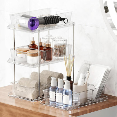 2-Pack 2-Tier Clear Organizer With Dividers – Multipurpose Storage Trays For Bathroom, Kitchen, And Closet