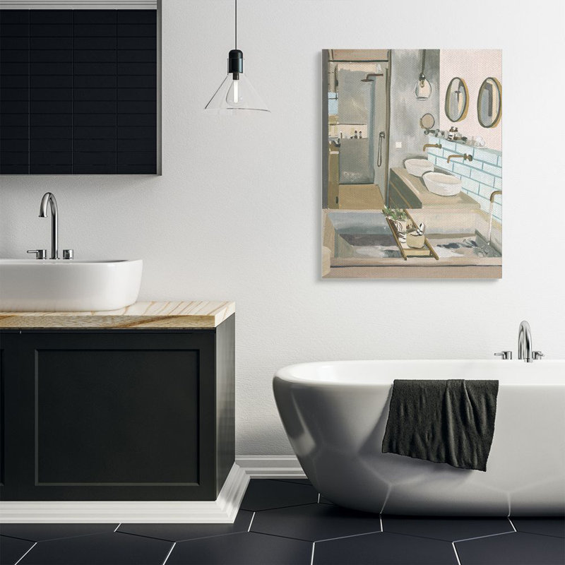 «Run Bath Abstract Bathroom» par Melissa Wang - impression d'art graphique, H 48 po x l 36 po, Toile tendue