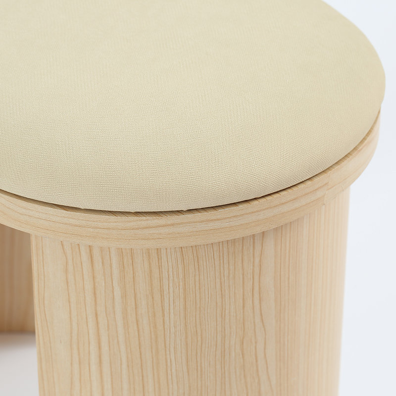 Vanity Stool with Wood Base and Upholstery, Accent Stool for Bedroom, Living room