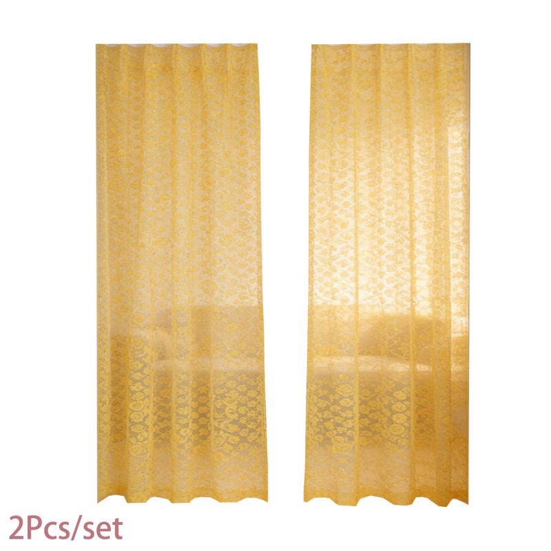 2 Pcs Vintage Curtains Sheer Panels, Rose Flower Semi Sheer Window Covering, Light & Airy Privacy Sheer Panels for Bedroom Living Room Patio Glass Door,Yellow * 2 pack