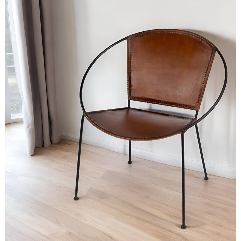 Torkom 31" Faux Leather Side Chair, Medium Brown Genuine Leather/Black