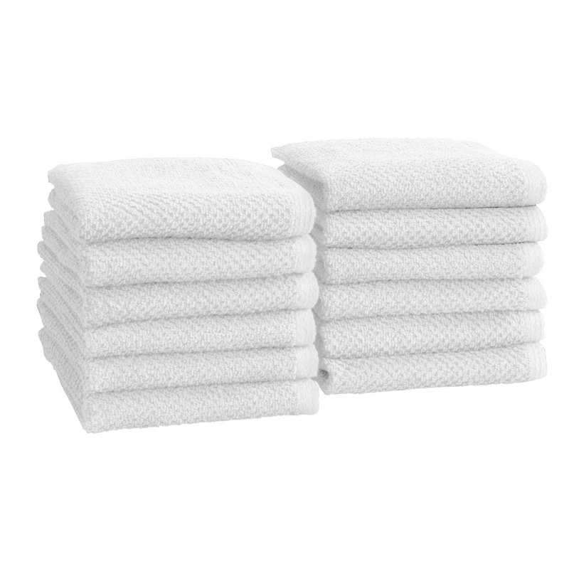Drap de bain 100% coton texturé, Blanc optique, Gant de toilette - paquet de 12