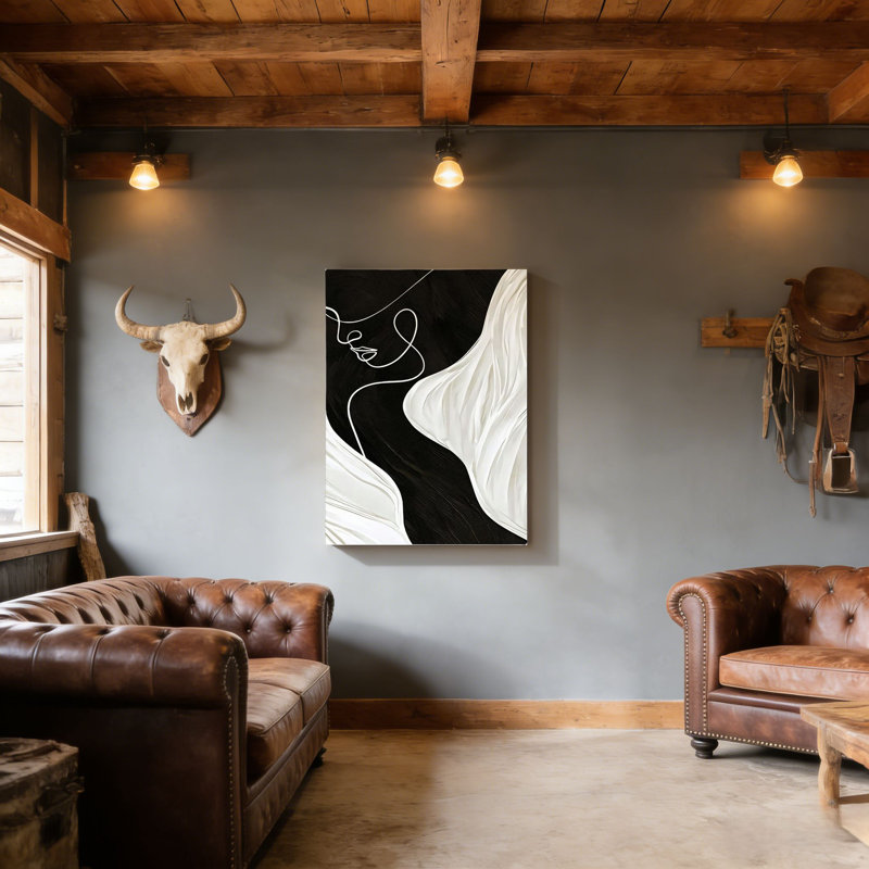 Abstrait ligne féminine abstraite, cadre mural en bois à l'arrière, 30 L x 20 l