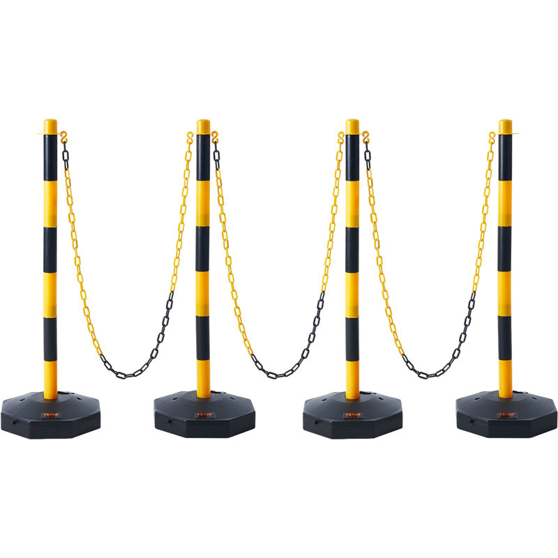 Cônes de signalisation ajustables, lot de 4, barrière de sécurité routière avec base lestable, chaîne de 2,4 m, pour la signalisation, la signalisation de chantier, les stationnements et les routes, jaune et noir