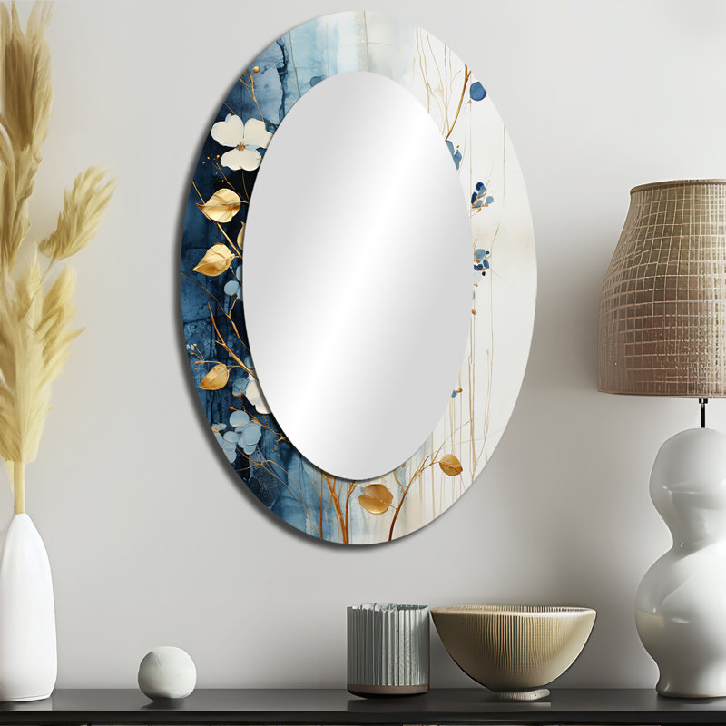 Sérénité botanique beige et or minimaliste - Miroir mural traditionnel, H 36 po x l 24 po
