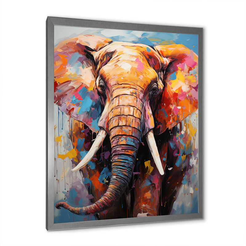 Tales of the Colorful Elephant Pack sur toile, Cadre simple argenté, H 32 po x l 24 po x P 1 po