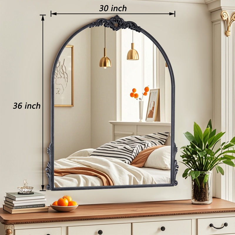 Vignale Vintage Metal Arched Wall Mirror, Black, 36" x 30"
