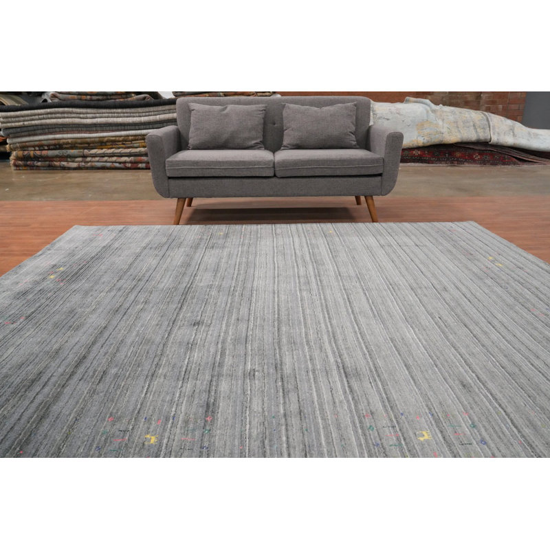 Chic Gray Gabbeh Style Area Rug 8x9 with Scattered Design Highlights