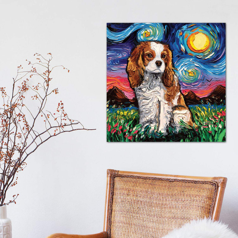 Cavalier King Charles Spaniel Night II by Aja Trier - Wrapped Canvas Painting, 45.72 cm H x 45.72 cm W x 1.91 cm D