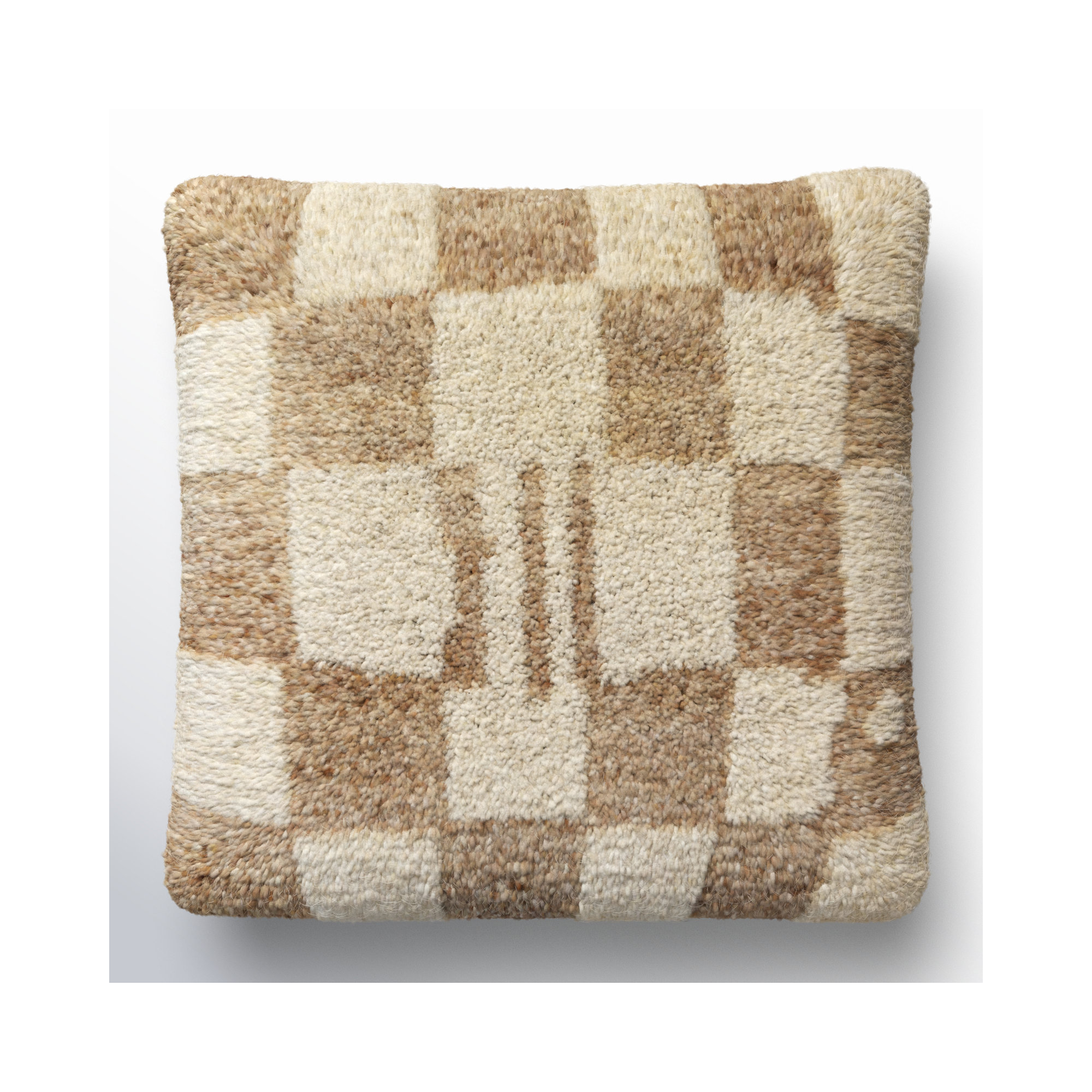 Raven Checkered Wool Throw Pillow, Polyester/Polyfill, 18" x 18", Ivory