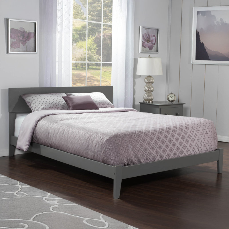 Amodio Solid Wood Panel Bed, Full, Gray