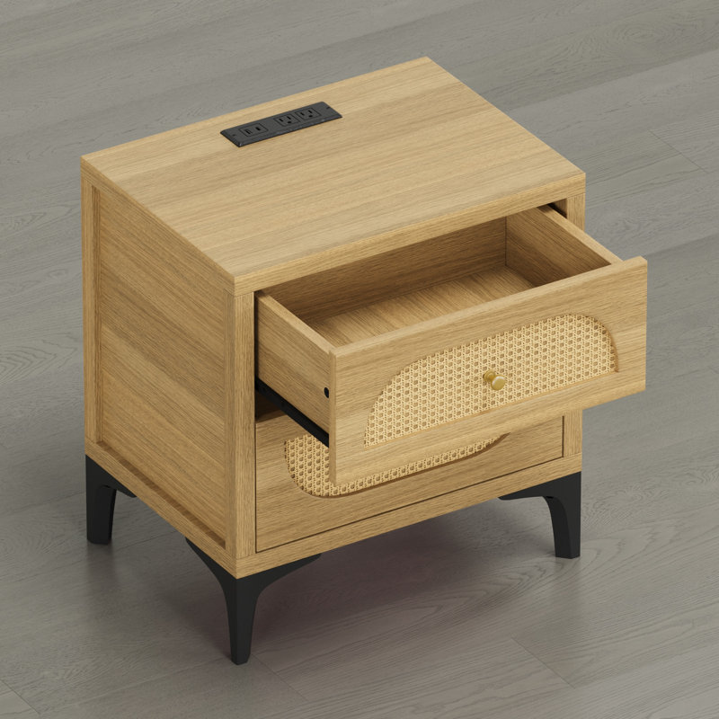 Station de charge intégrée à 2 tiroirs en rotin Modern Boho, Naturel, Ensemble de 2