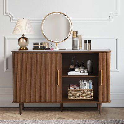 47" Sideboard Buffer Cabinet with Fluted Slide Doors, Tambour Storage Cabinet with Adjustable Shelves