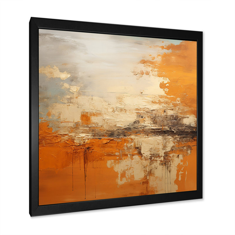 «Copper Glow», impression d'art abstrait paysage, Cadre simple noir, H 24 po x l 24 po x P 1 po