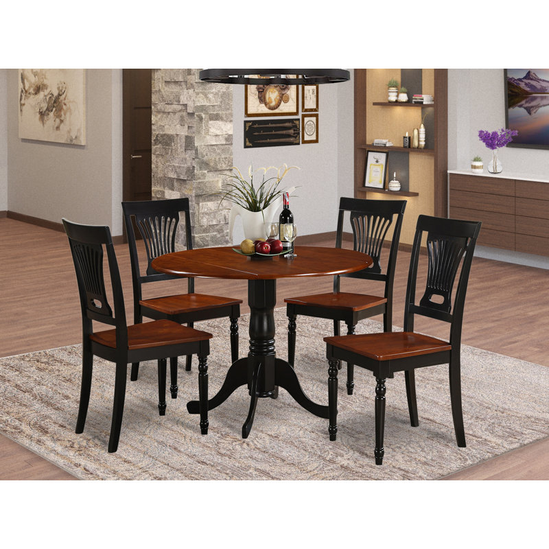 L'ensemble 5 pièces de table et chaises de cuisine comprend une table ronde avec Dropleaf et 4 chaises de salle à manger, 42 po x 42 po, noir et cerise