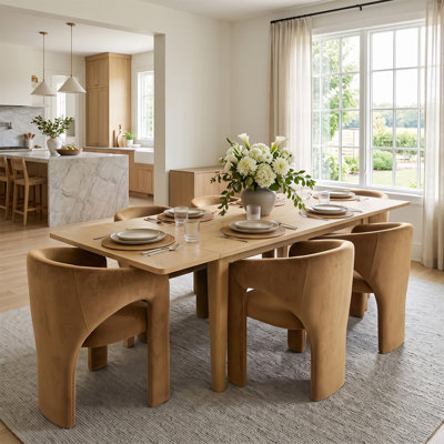 Ensemble de table de salle à manger extensible en placage de bois de 72" à 104" avec 6 fauteuils en velours