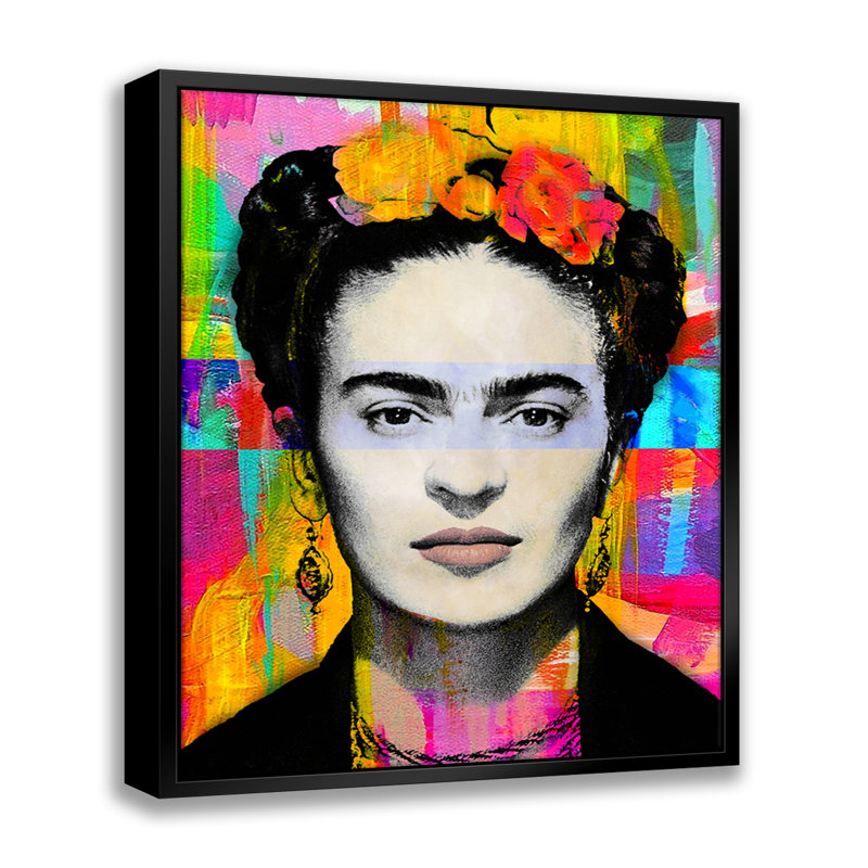 Frida Pop Art - estampe numérique sur toile avec cadre flottant vertical, H 16 po x l 13 po