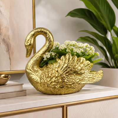 Mamigon Swan Polystone Statue Planter