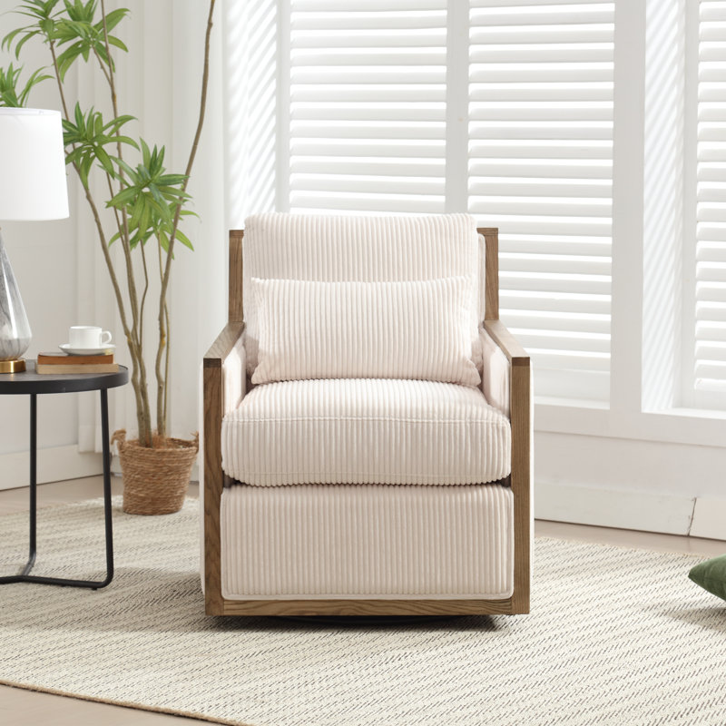 Fauteuil d'appoint pivotant en velours côtelé, Velours côtelé beige