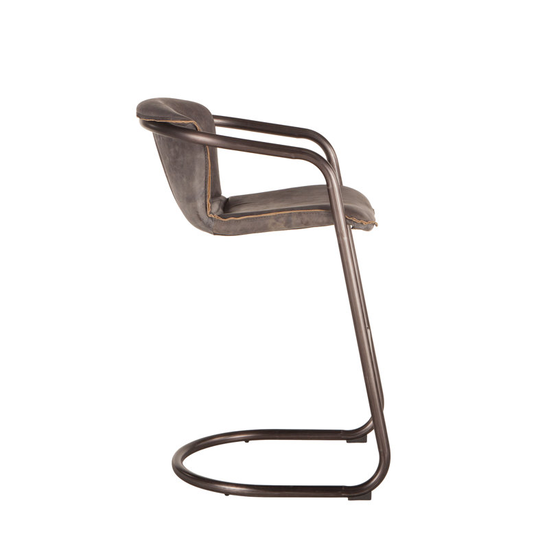 Chiavari Distressed Leather Bar Stool, Antique Ebony Leather/ Vintage Bronze Frame, Bar Stool (29" Seat Height)