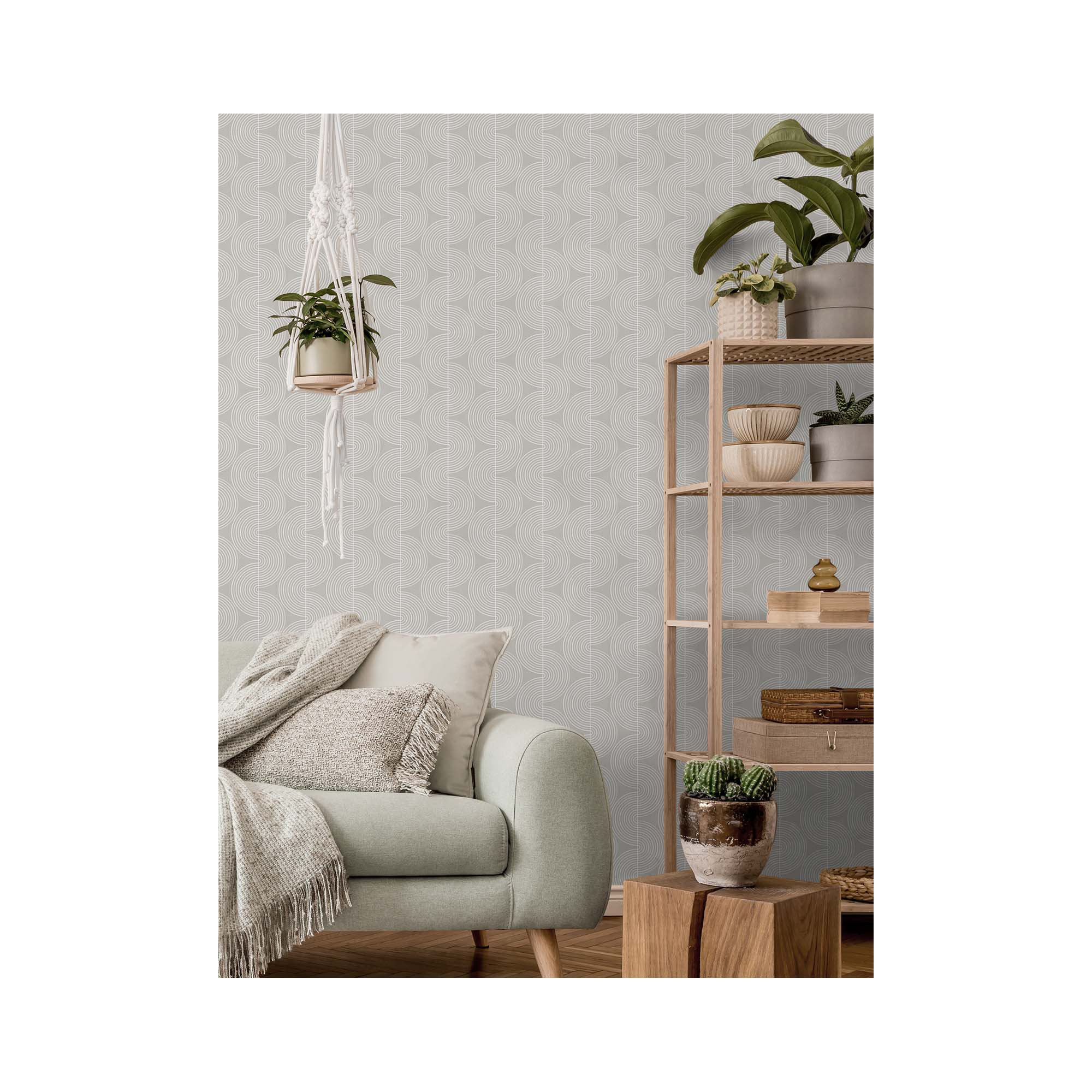 Cecile Mid-Century Peel & Stick Geometric Wallpaper, Gray
