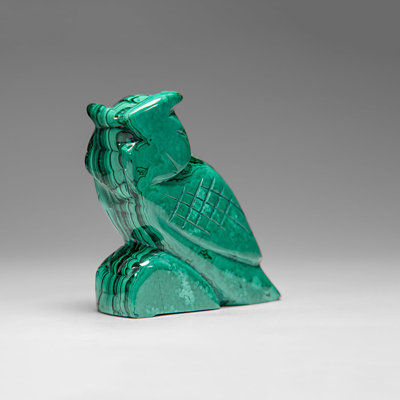 Genuine Polished Malachite Owl Carving (220 Grams)