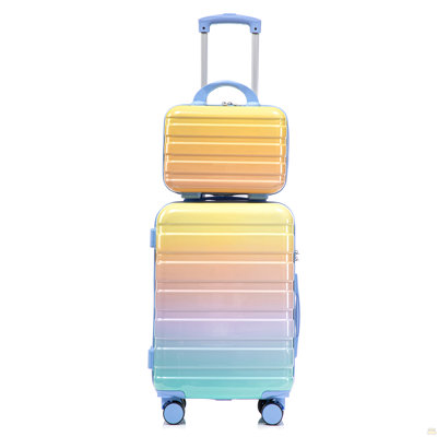 14 "/ 20" 2 pièces / ensemble dans un bagage à roulettes pour PC, valise de cabine, avec dégradé de couleurs et serrure à combinaison (bleu marine et bleu clair)