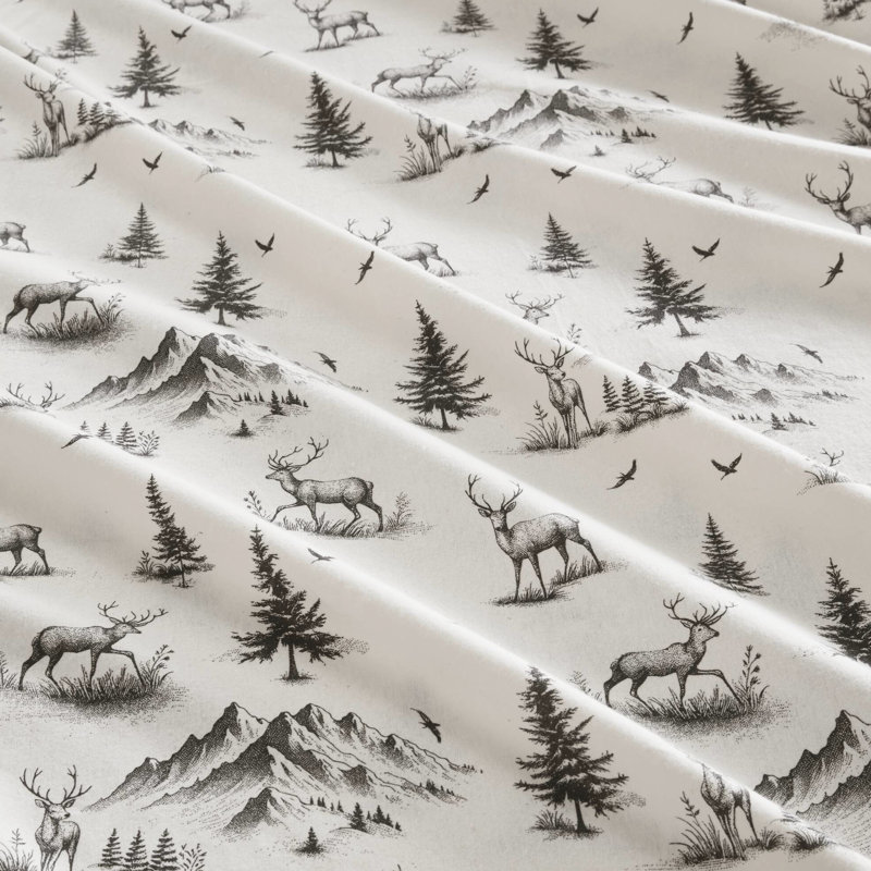 Ensemble de draps 4 pièces en toile de cerf gris, 100% flanelle de coton, brossé des deux côtés pour plus de douceur.