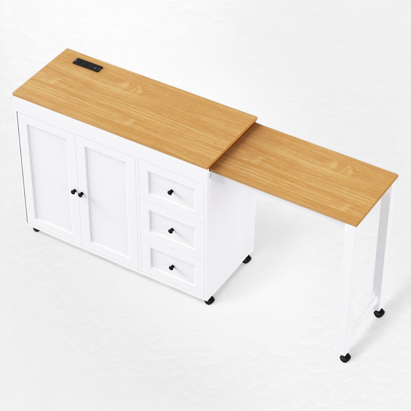 Îlot de cuisine de 48,8 po de largeur avec comptoir extensible, Blanc